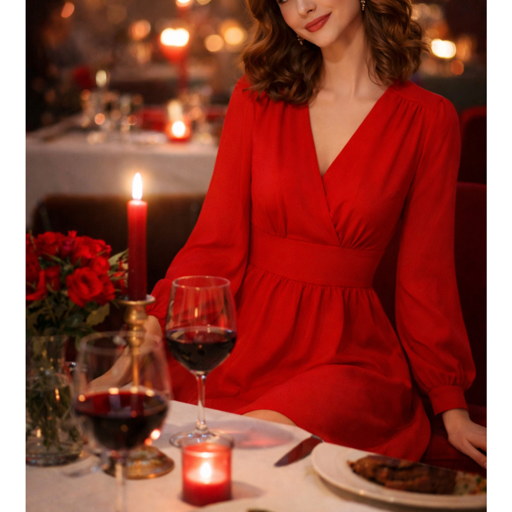 Kate Spade Tie Waist Faux Wrap Dress Size 10 Red Long Sleeves Festive Holiday - Picture 3 of 15